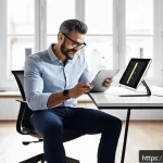 Home 20 자산관리사의 일과 삶의 균형 - A professional Italian financial consultant in a modern, bright home office, thoughtfully planning d...