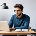 Home 19 AFP 자격증 공부와 병행 가능한 직업 - A young Italian student sitting at a tidy, well-lit study desk in a modern apartment, wearing casual...